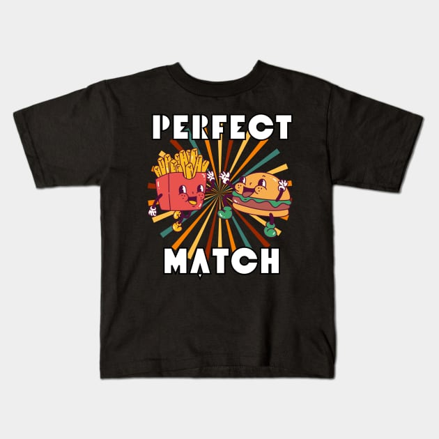 Vintage perfect match - Burger & Fries Kids T-Shirt by ProLakeDesigns